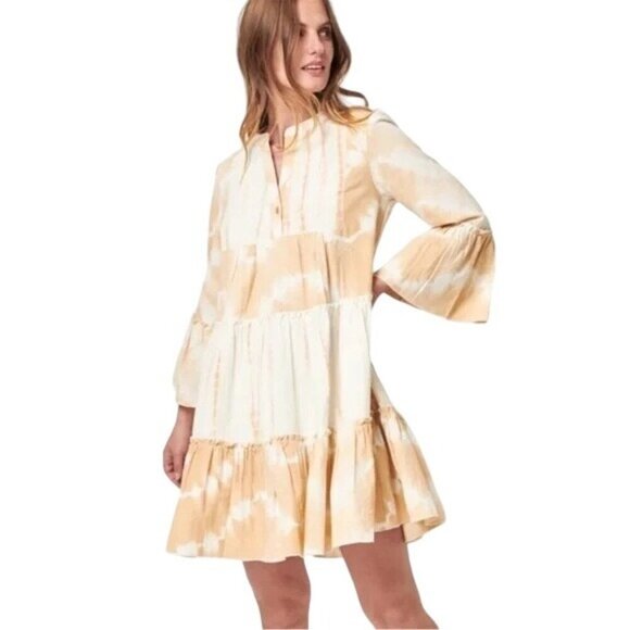 Faherty Vida Tie Dye Trapeze Dress in Maple Sugar - Picture 1 of 6